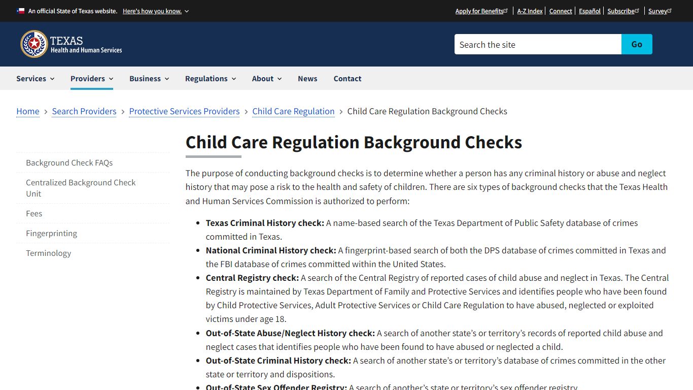 Child Care Regulation Background Checks - Texas