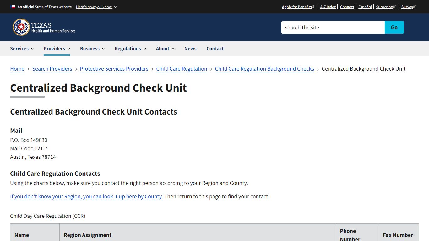 Centralized Background Check Unit | Texas Health and Human Services